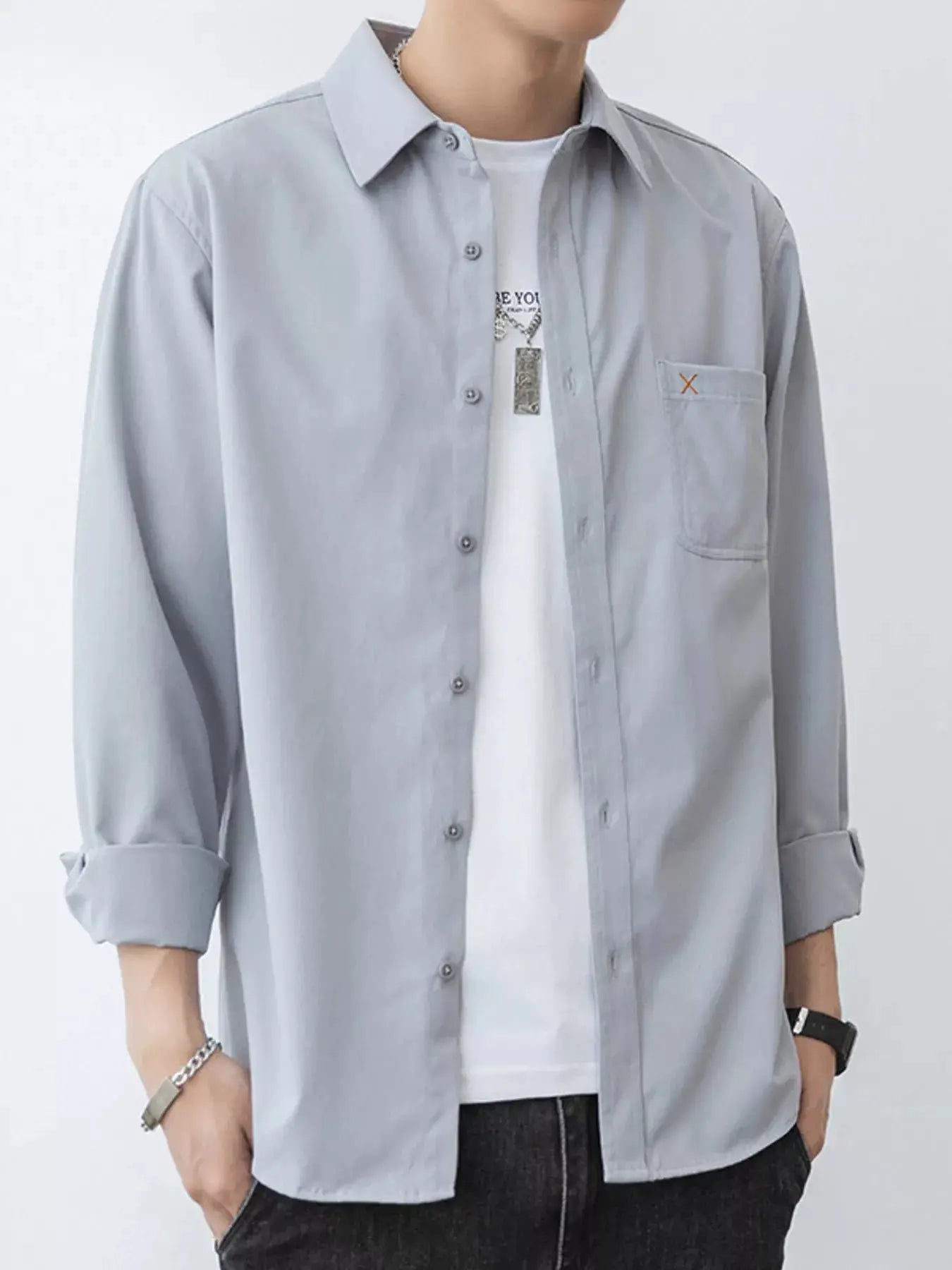 Men's Plus Size Button Up Long-Sleeve Shirt by Trendsi
