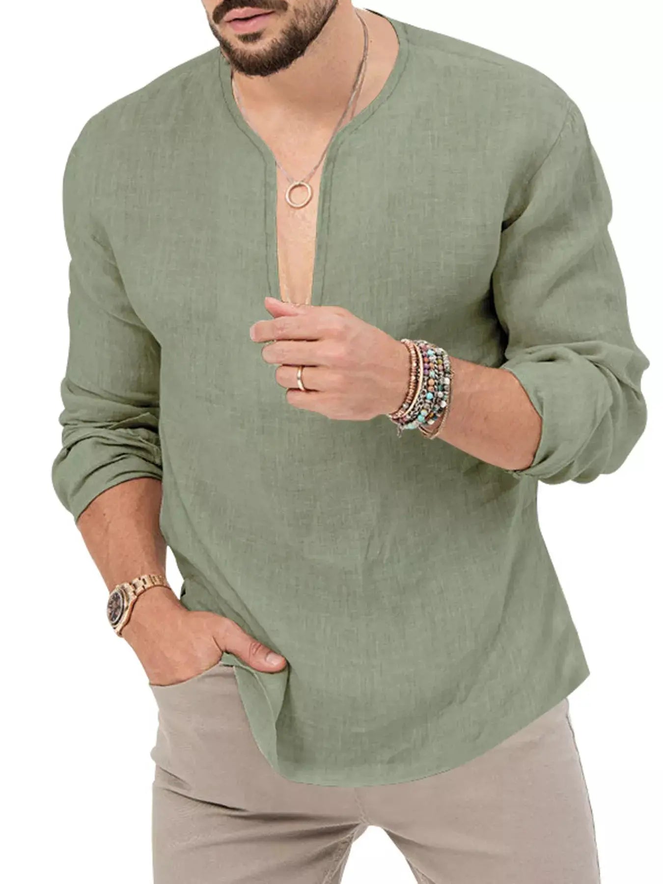 Men's Full Size Slim Fit Long Sleeve Blouse Plus Size by Trendsi