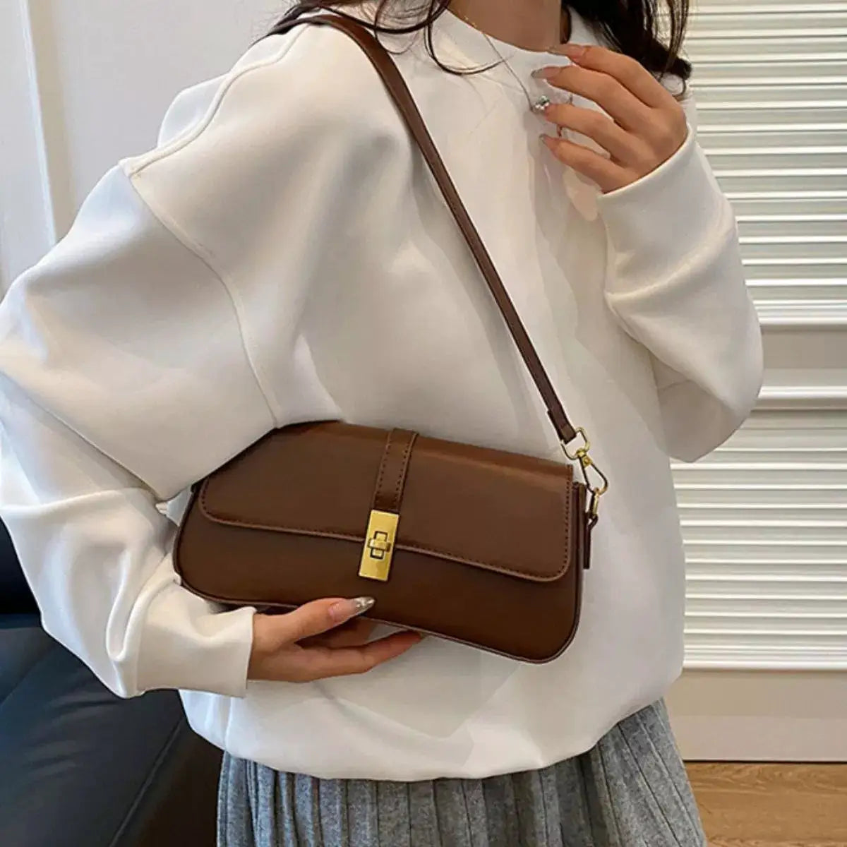 Rectangular Crossbody Bag with Golden Buckle by Trendsi