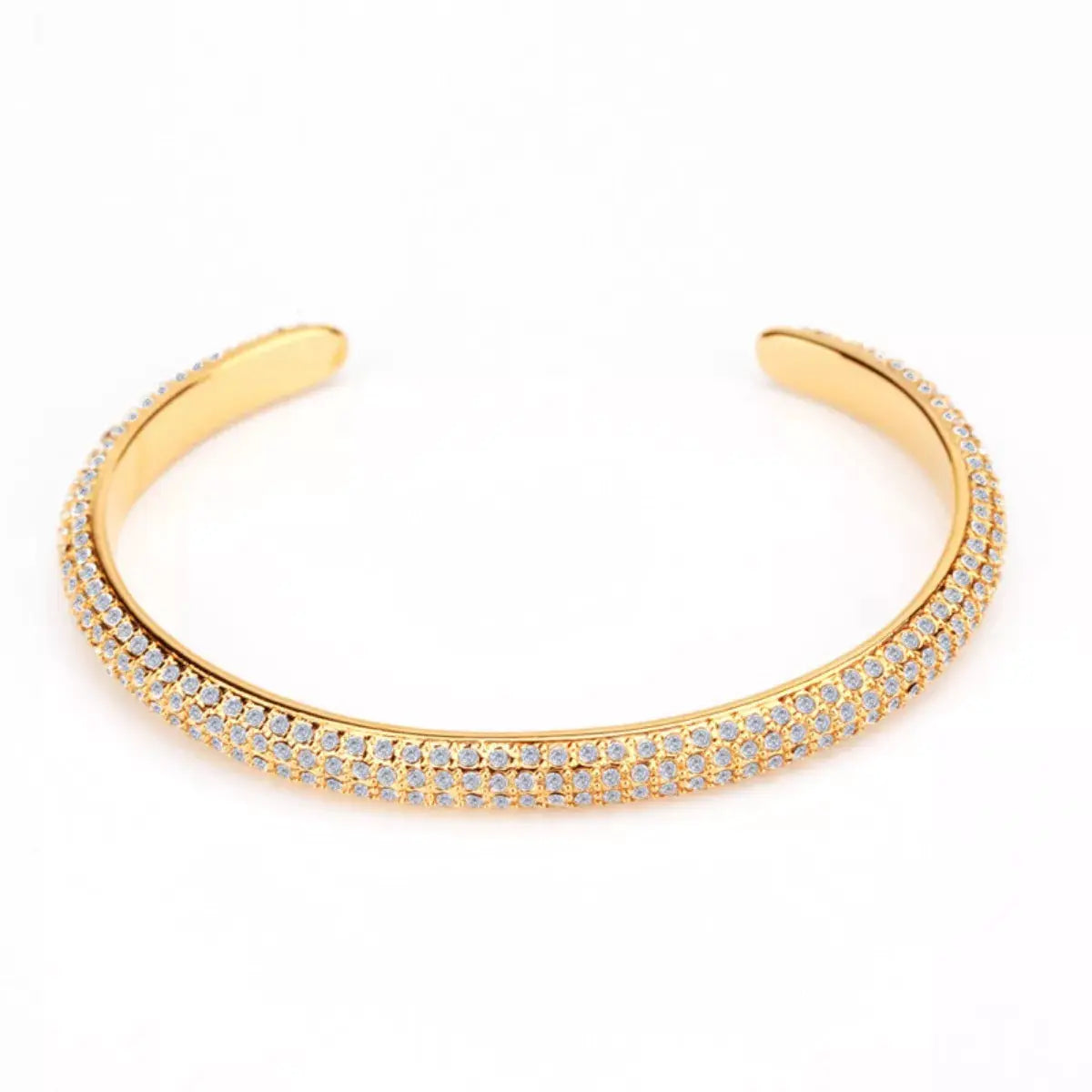 18K Gold-Plated Copper Zircon Open Bracelet by Trendsi