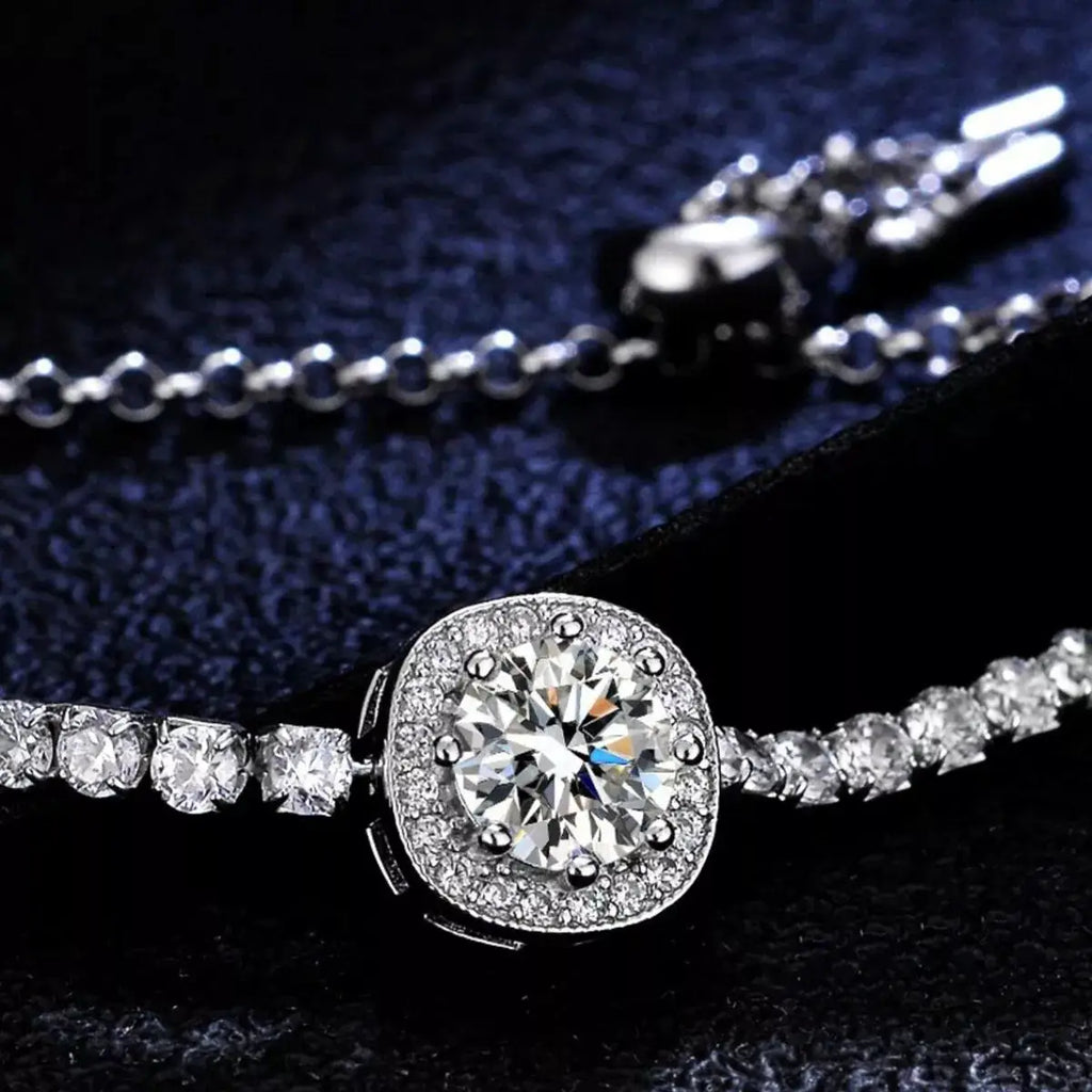 1 Carat Moissanite 925 Sterling Silver Chain Bracelet by Trendsi