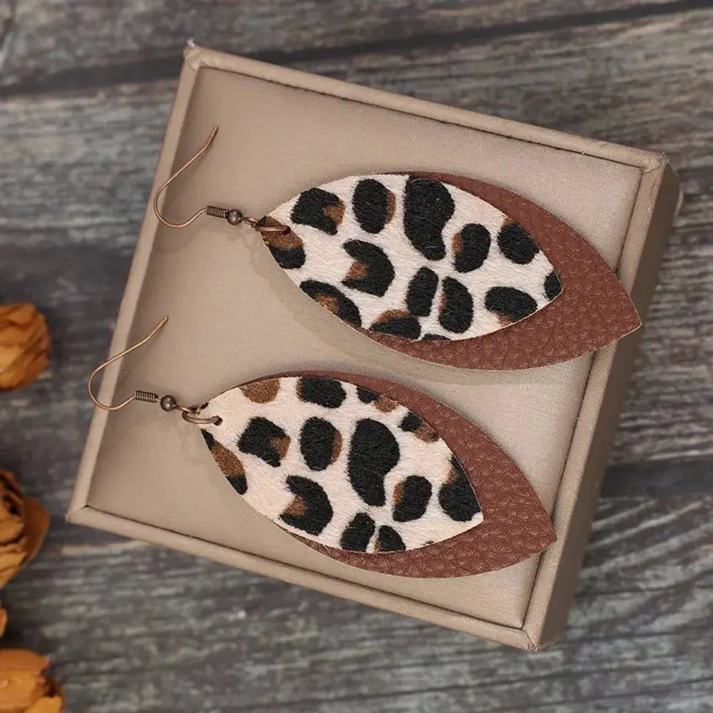 Leaf Shape Leather Dangle Earrings by Trendsi