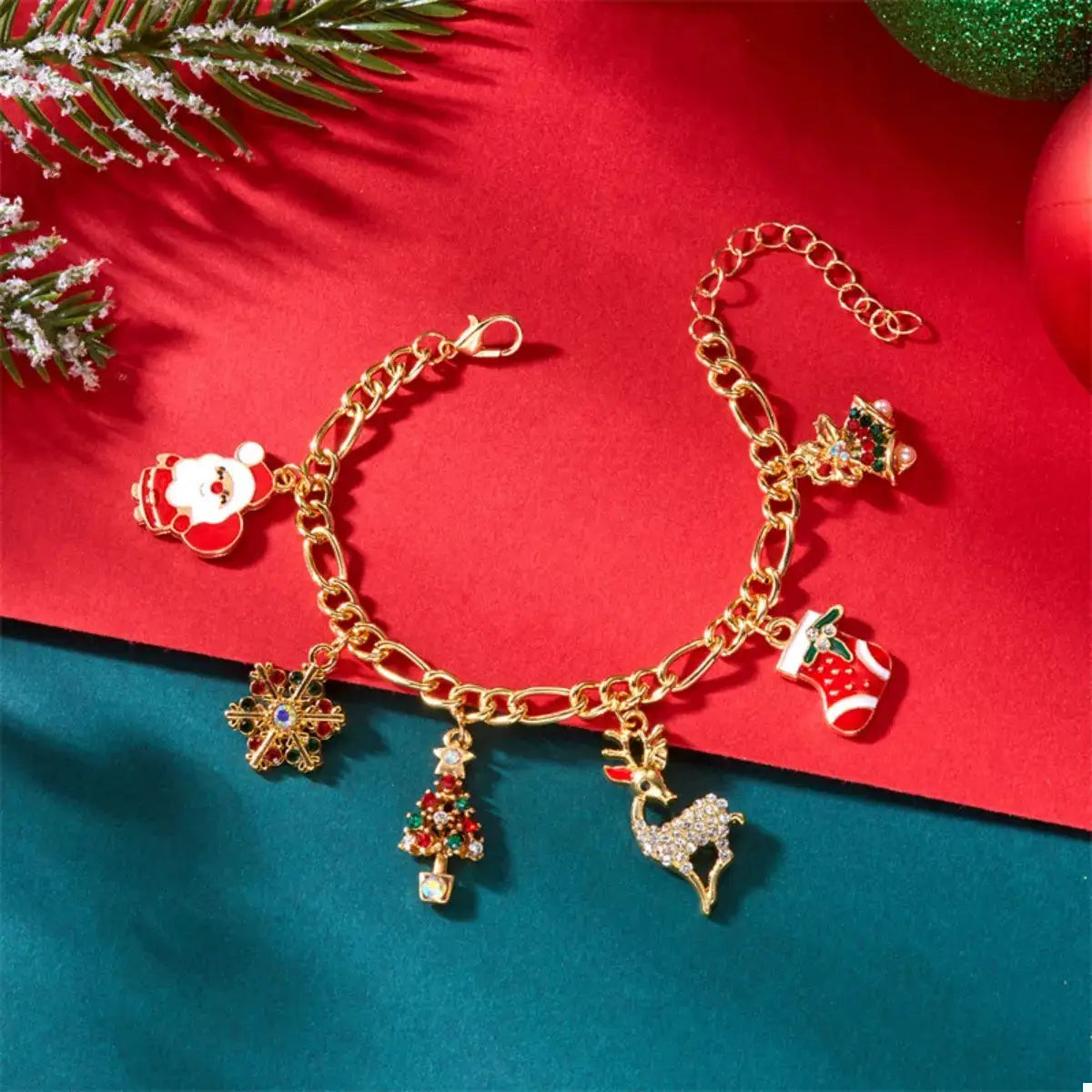 Christmas 18K Gold-Plated Charm Bracelet by Trendsi