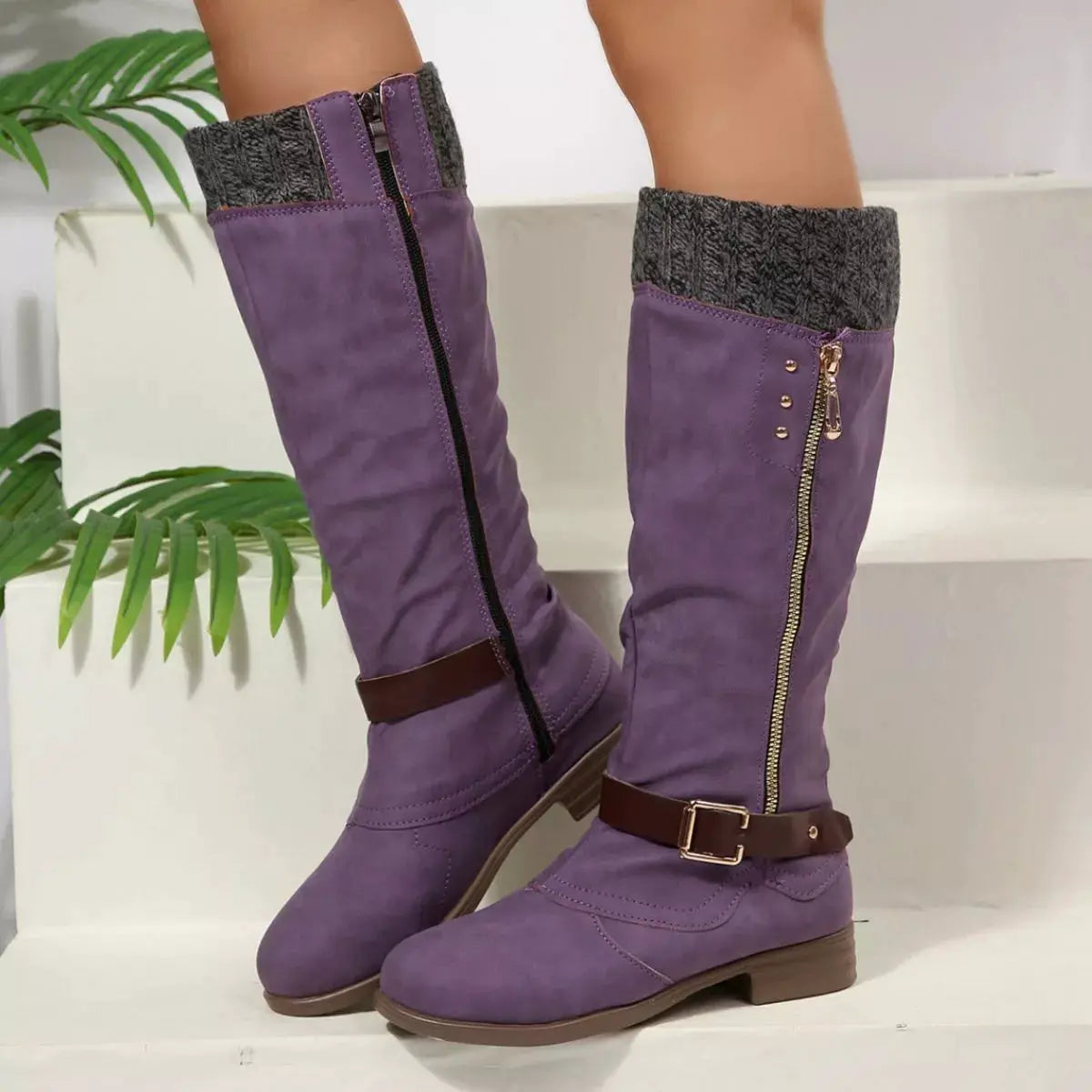 Round Toe Block Heels Boots by Trendsi
