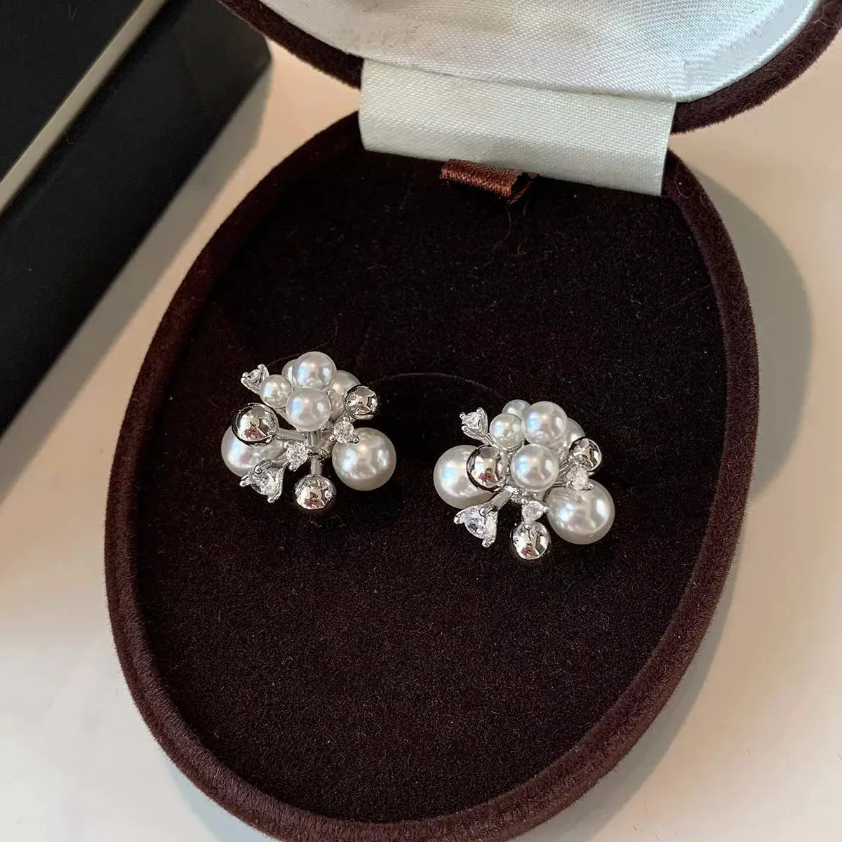 Pearl Cluster Stud Earrings by Trendsi