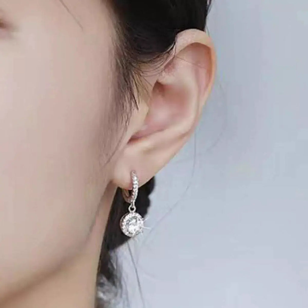 1 Carat 925 Sterling Silver Moissanite Hoop Drop Earrings by Trendsi