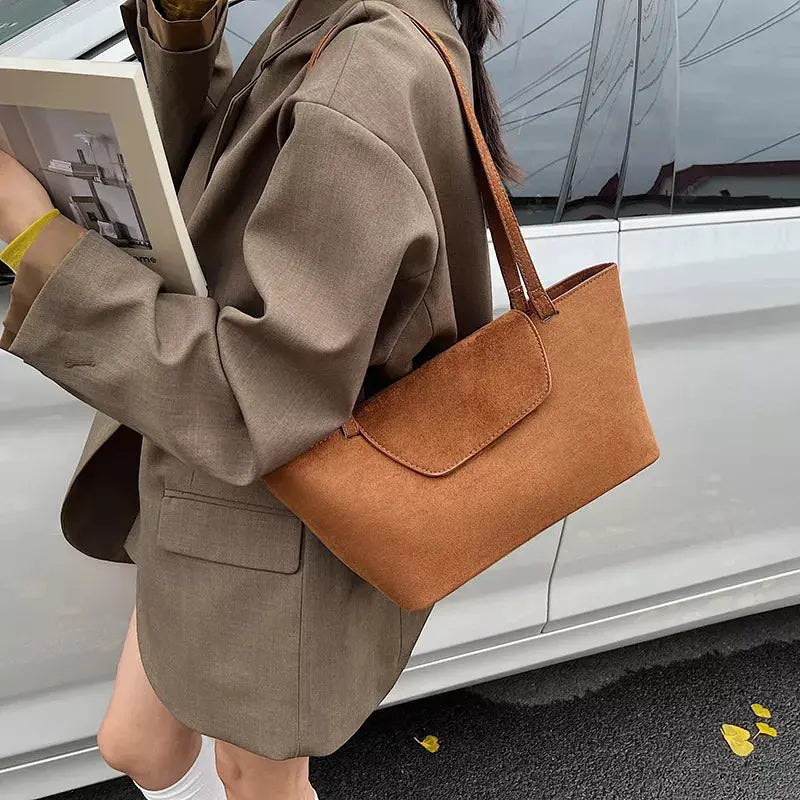 Minimalist Flap Decor Suede Bag by Trendsi