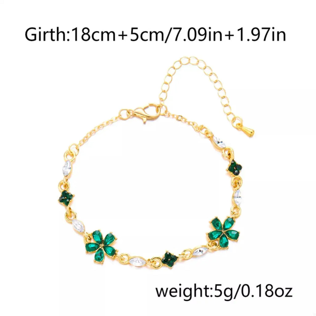 18K Gold-Plated Rhinestone Flower Bracelet by Trendsi