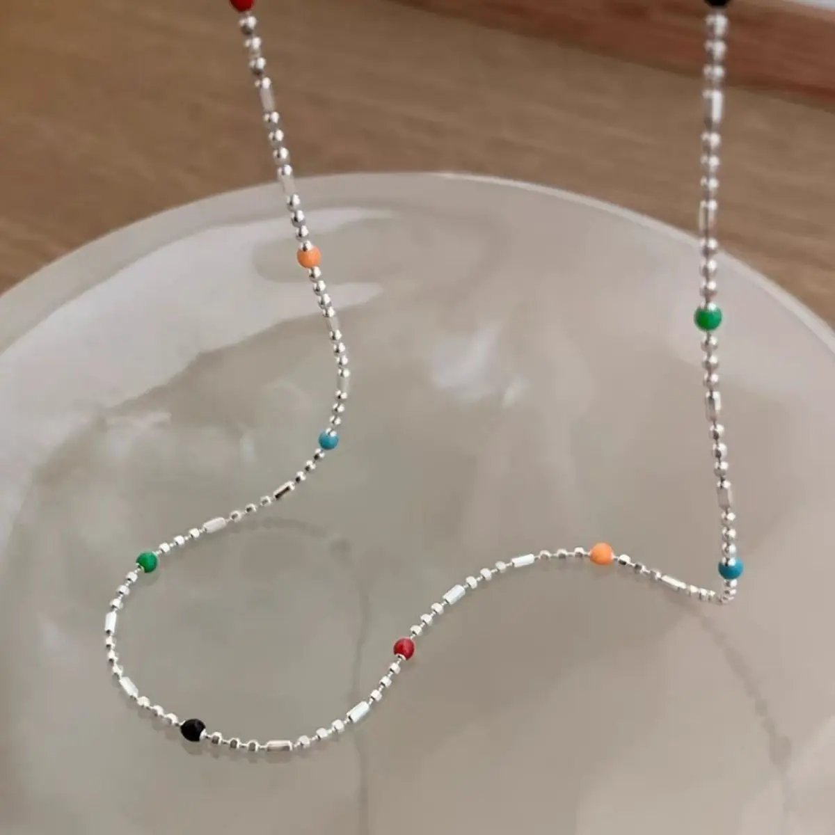 925 Sterling Silver Bead Necklace by Trendsi