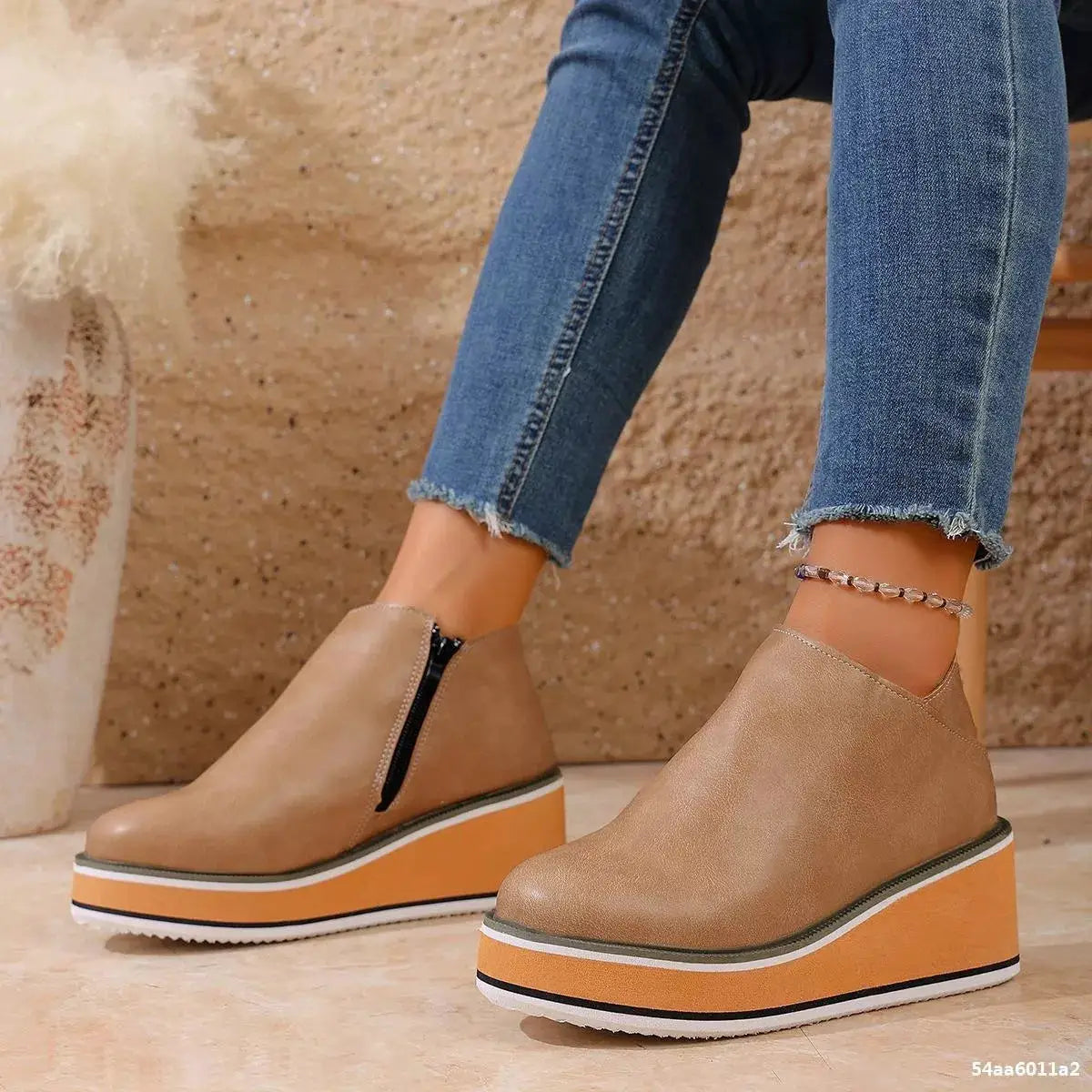 Wedge Ankle Boots with Zipper by Trendsi