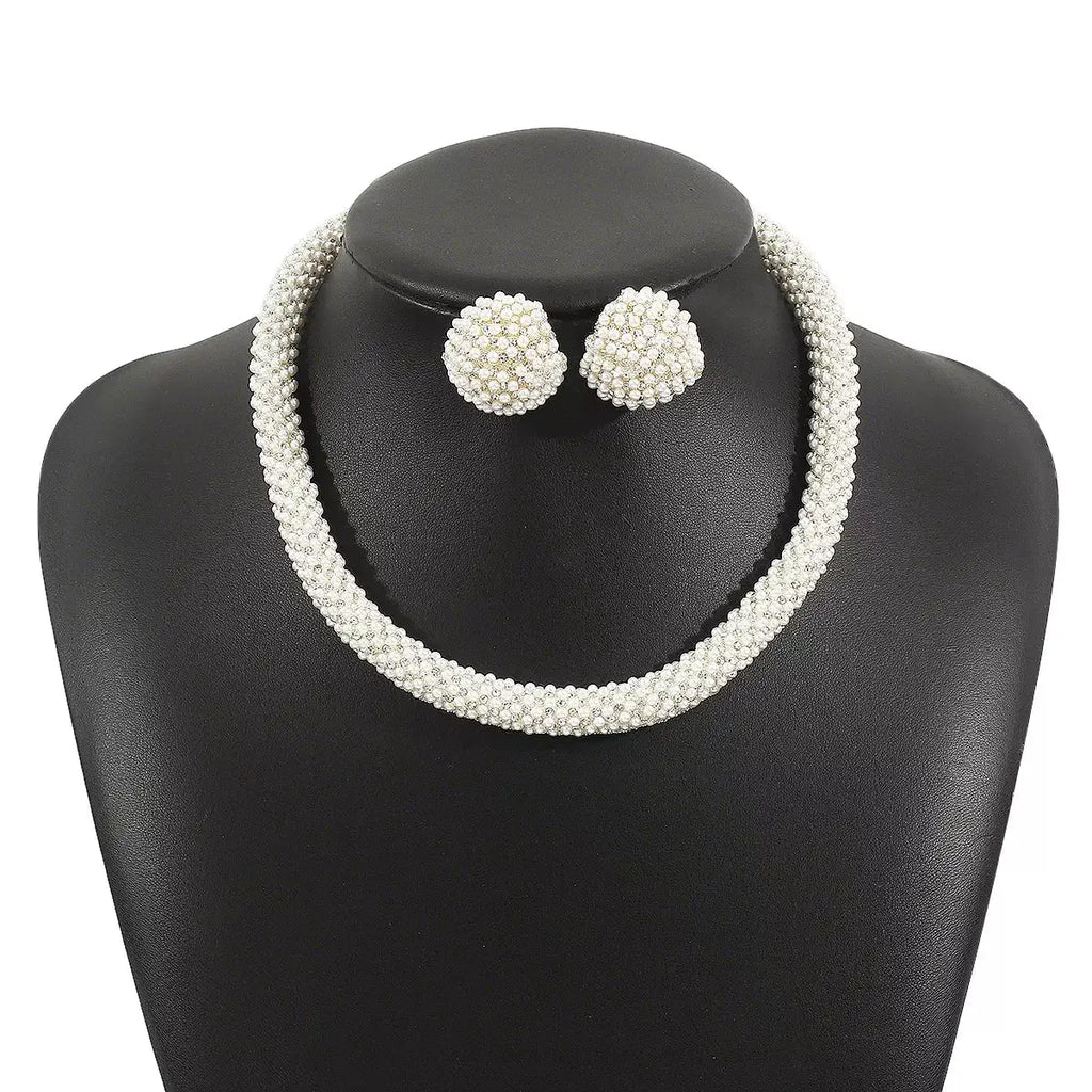 Pearl Embellished Earrings and Necklace Jewelry Set by Trendsi