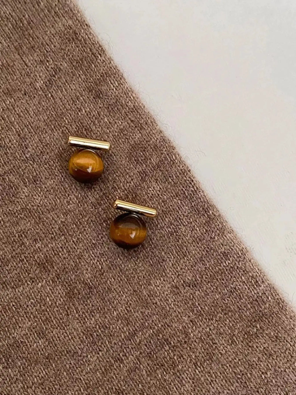 Tiger Eye Stone Stud Earrings by Trendsi