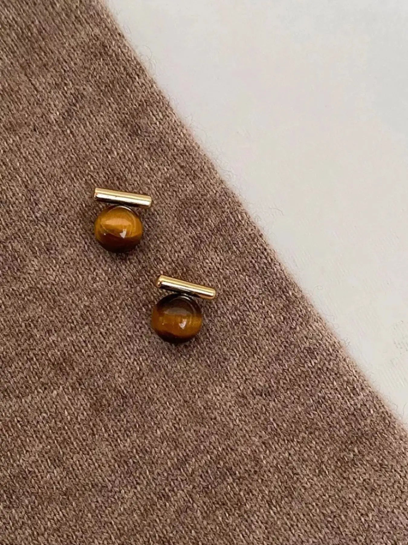 Tiger Eye Stone Stud Earrings by Trendsi
