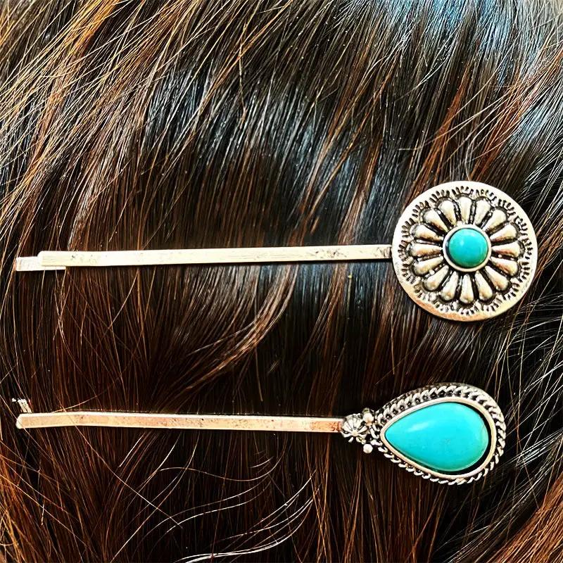 Turquoise Alloy Hairpin by Trendsi