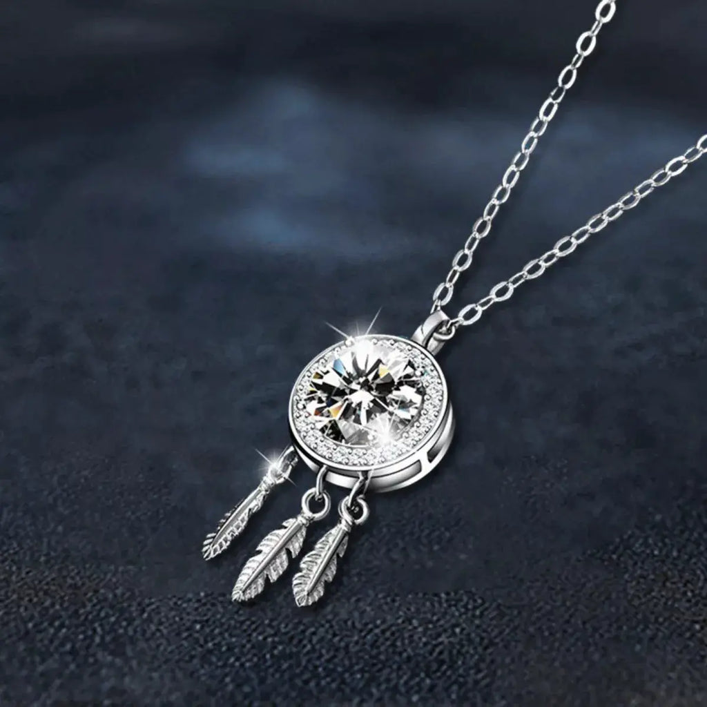1 Carat Moissanite 925 Sterling Silver Dreamcatcher Pendant Necklace by Trendsi