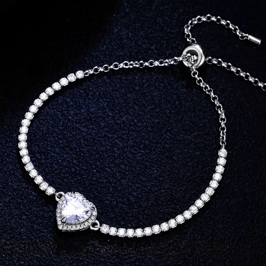 2 Carat 925 Sterling Silver Moissanite Chain Heart Bracelet by Trendsi