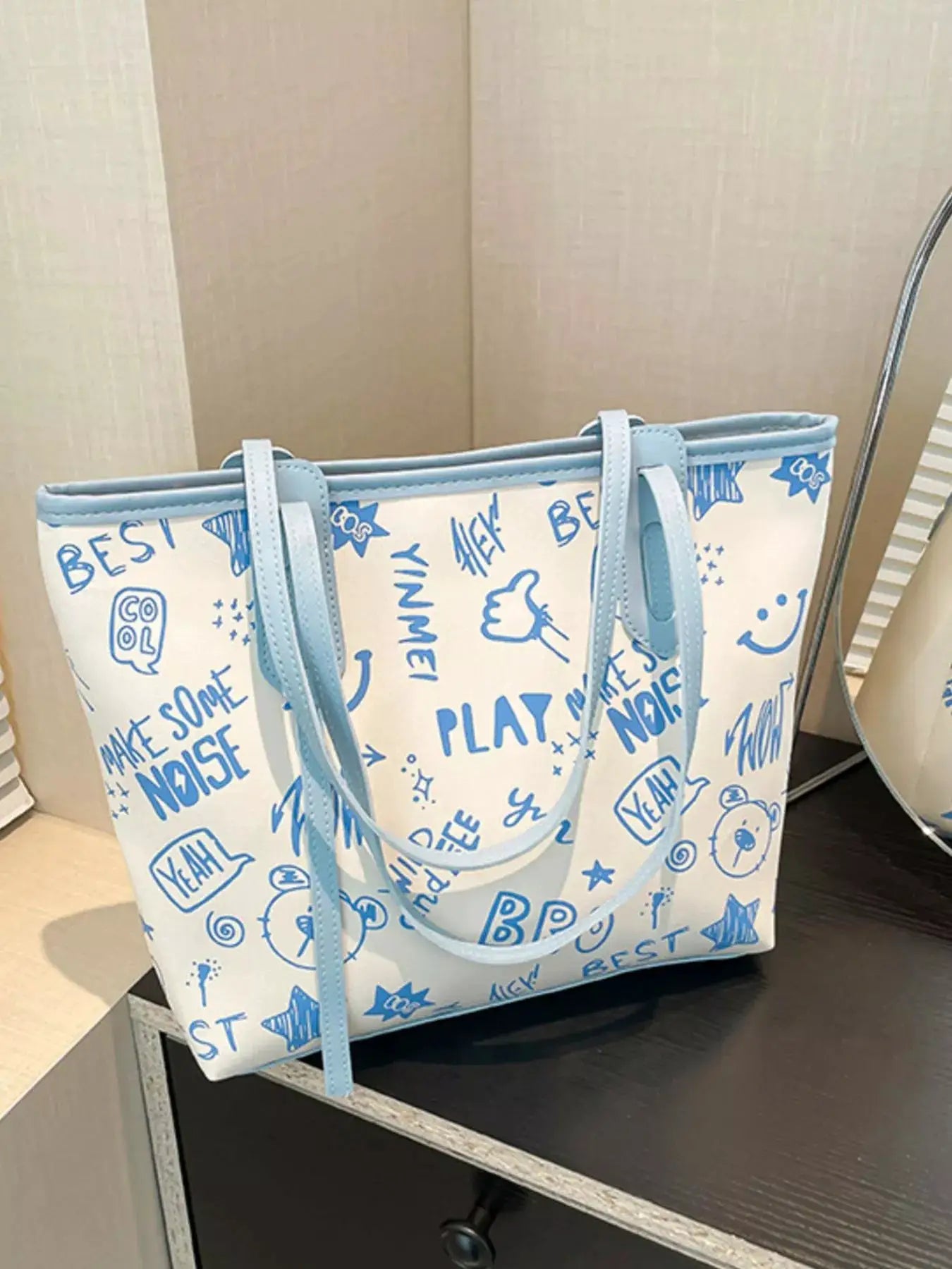 Graffiti Print Casual Tote Bag by Trendsi