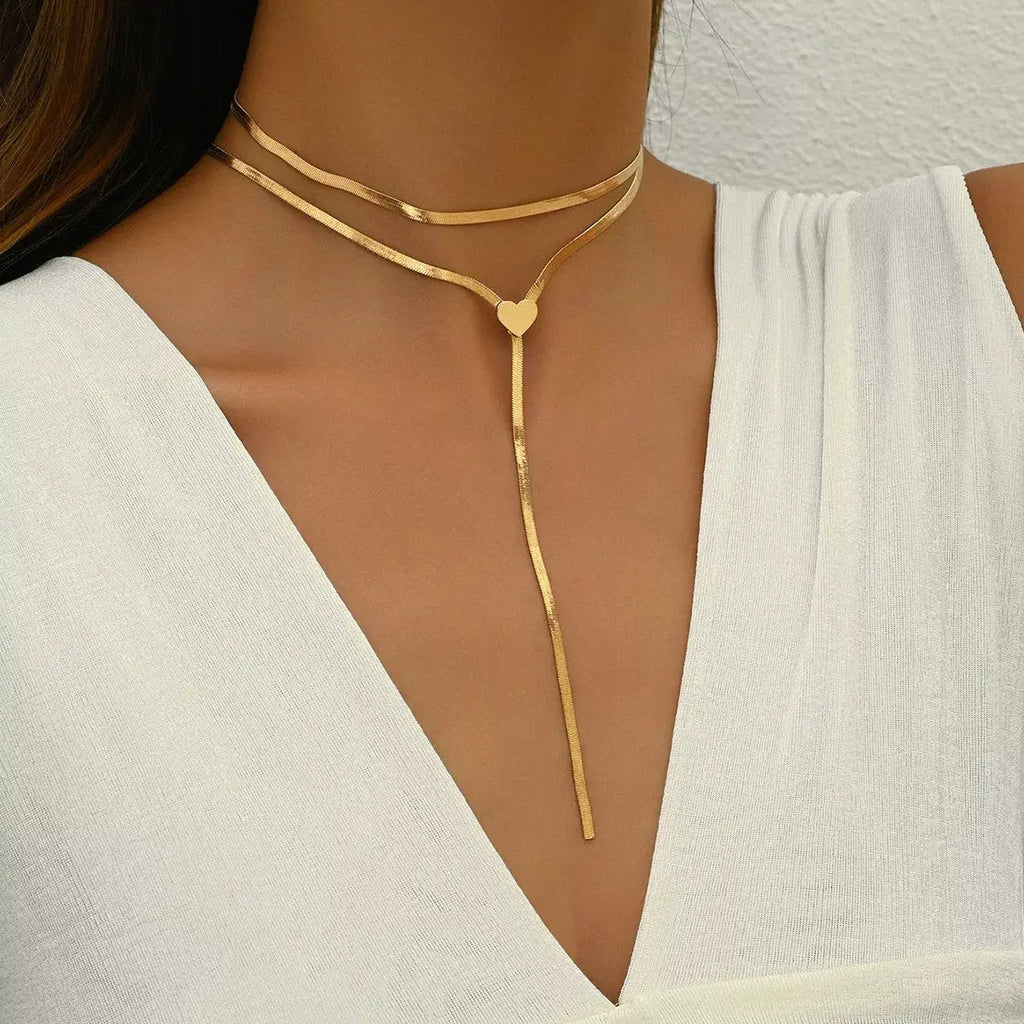 2 Piece 18K Gold-Plated Heart Necklace by Trendsi