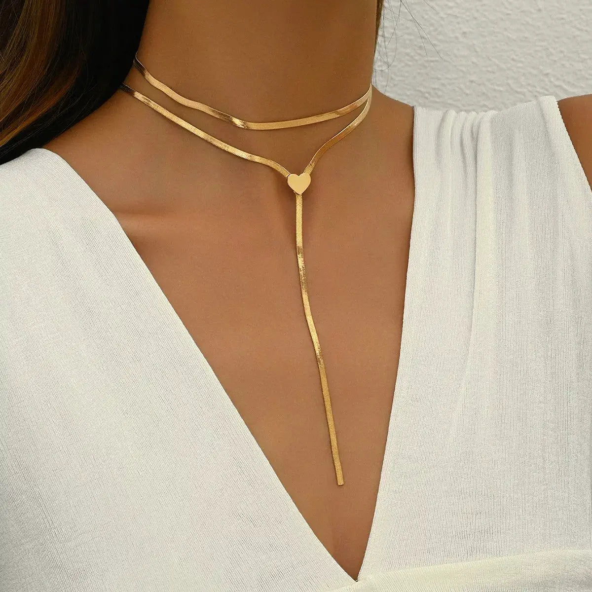 2 Piece 18K Gold-Plated Heart Necklace by Trendsi