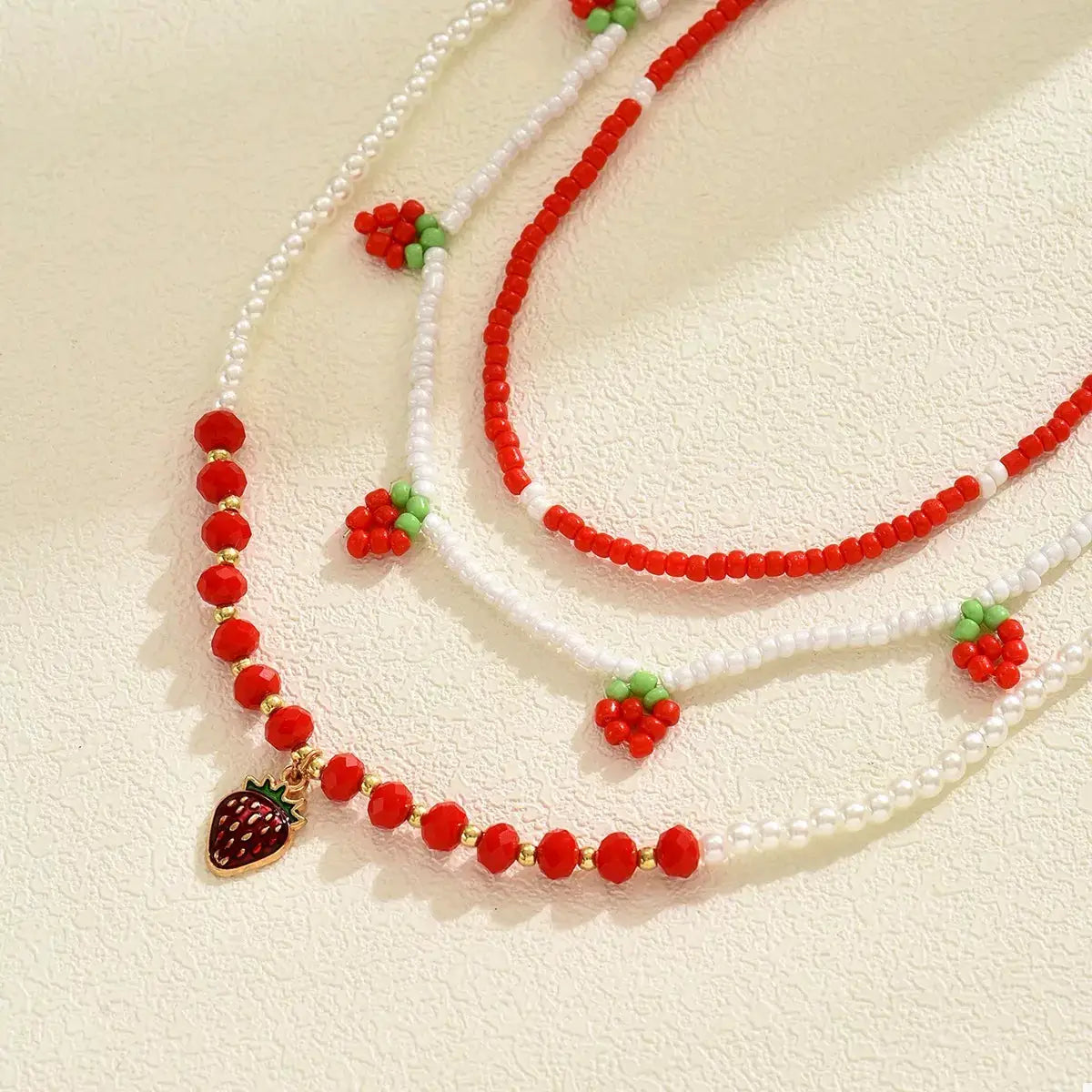 3 Piece Beaded Strawberry Necklace by Trendsi