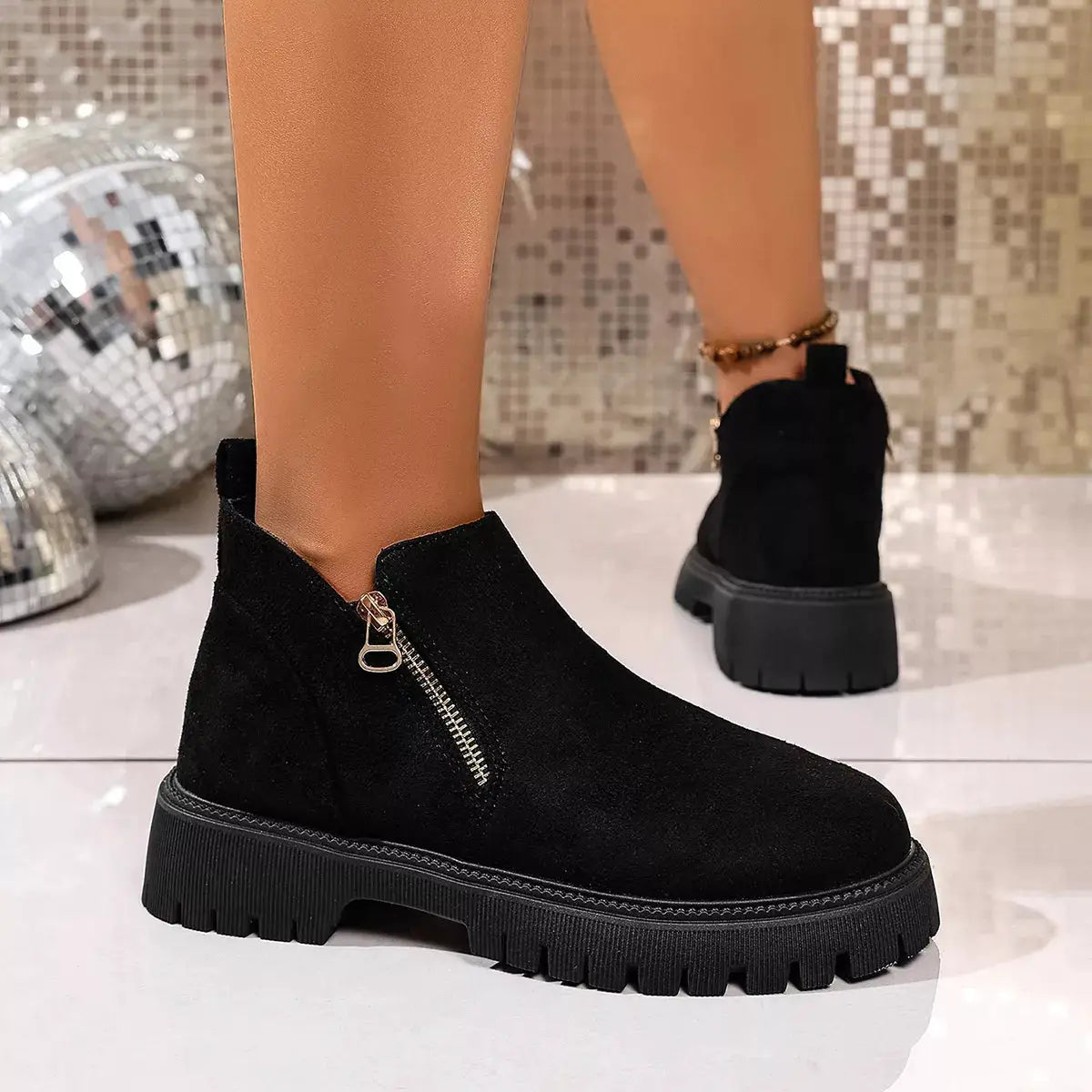 Round Toe Side Zip Ankle Boots by Trendsi