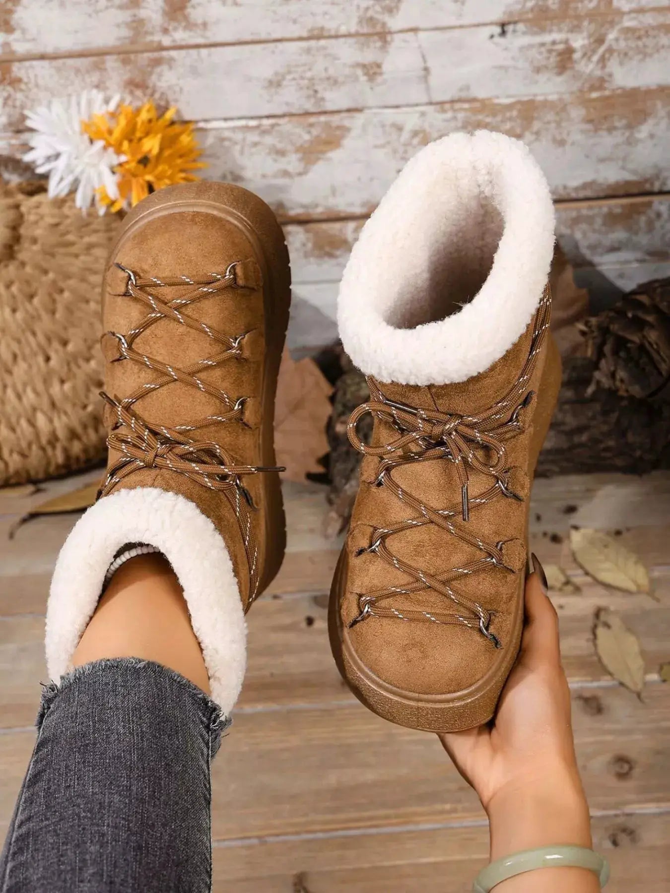 Round Toe Lace Up Platform Boots by Trendsi