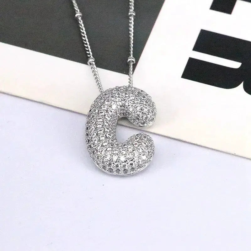 Copper Inlaid Zircon Letter Pendant Necklace by Trendsi