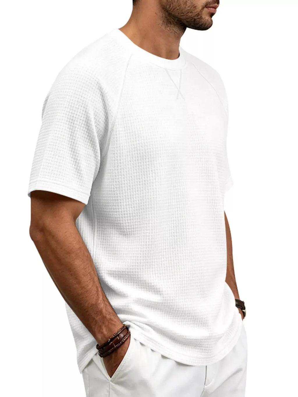 Men's Full Size Waffle Knit Raglan Short Sleeve T-Shirt Plus Size by Trendsi