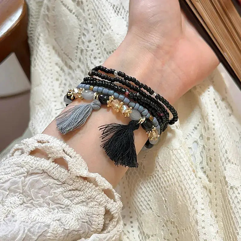Tassel Rice Bead Bracelet by Trendsi