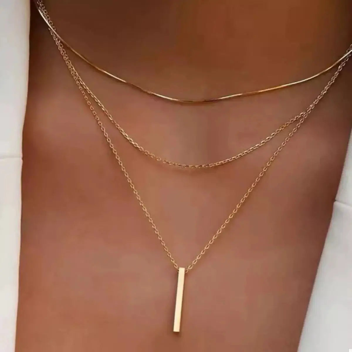 Three Layered Bar Pendant Necklace by Trendsi