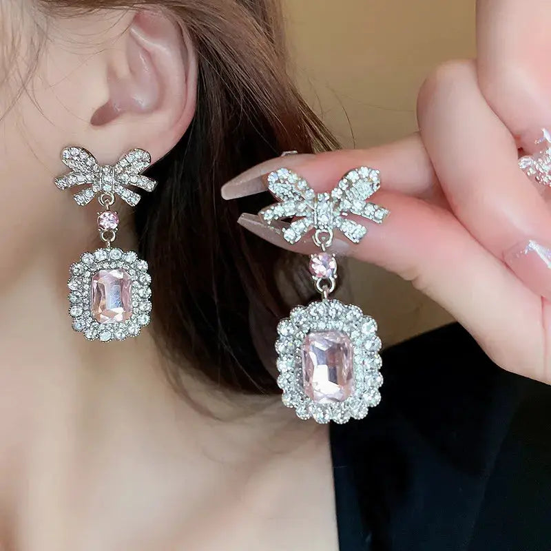 Alloy Crystal Geometric Dangle Earrings by Trendsi