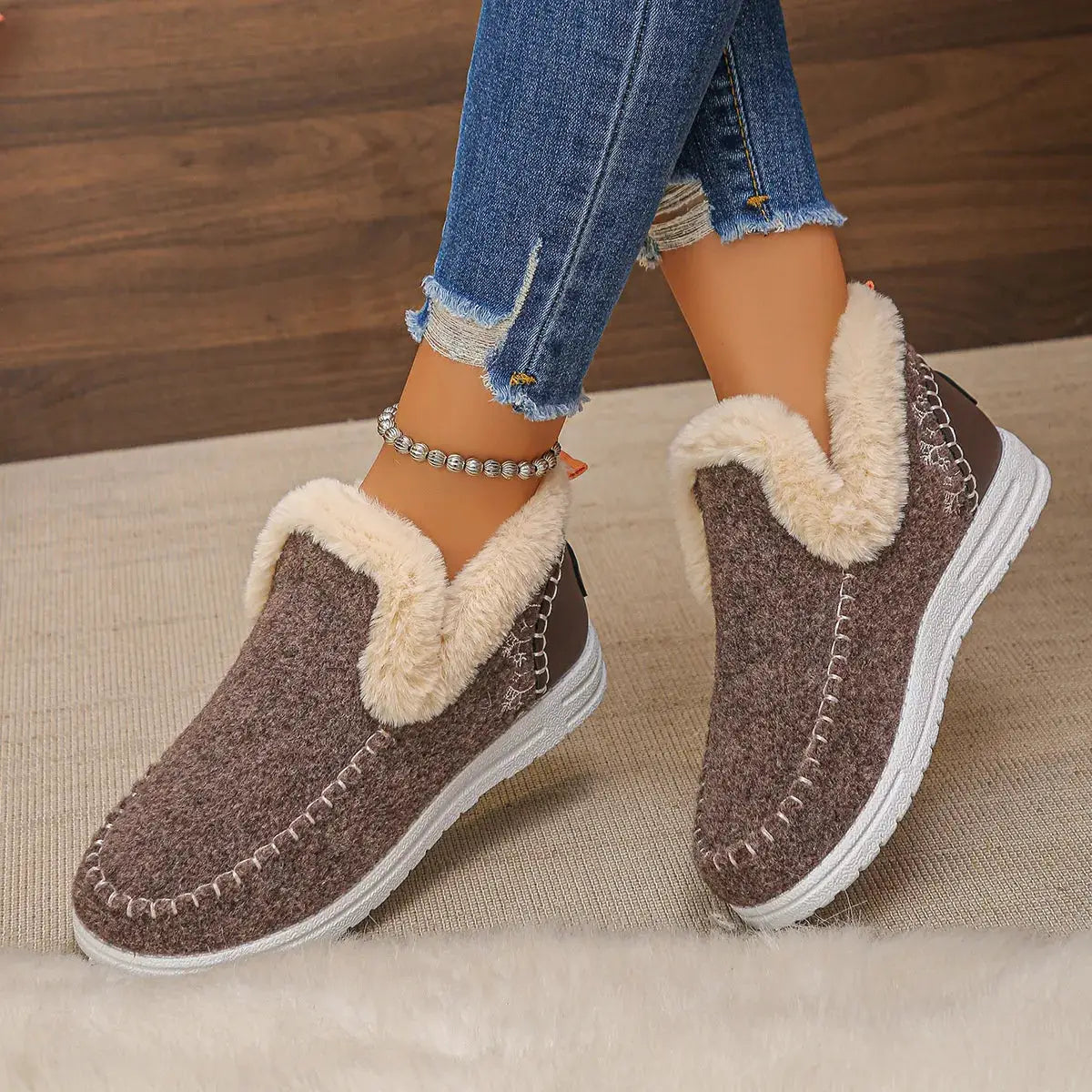 Round Toe Fleece-Lined Ankle Boots by Trendsi