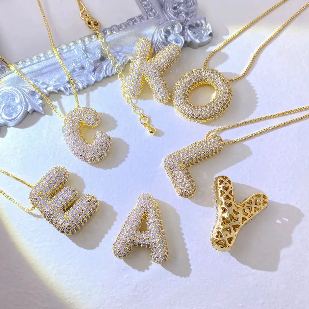 Inlaid Zircon Bubble Initial Necklace by Trendsi