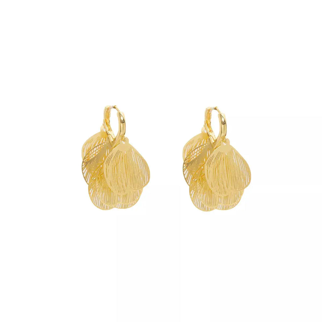 18K Gold-Plated Textured Leaf Drop Earrings by Trendsi