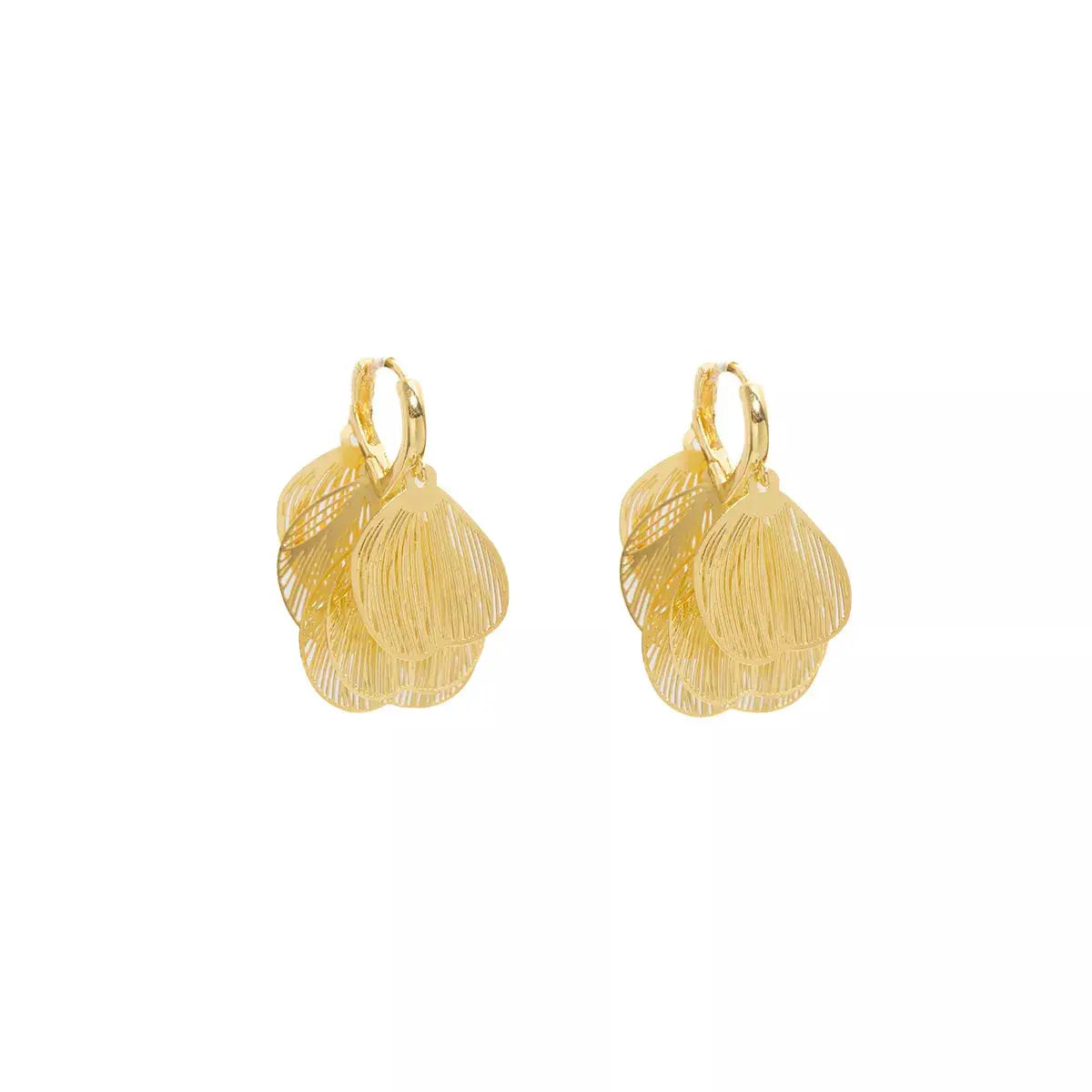 18K Gold-Plated Textured Leaf Drop Earrings by Trendsi