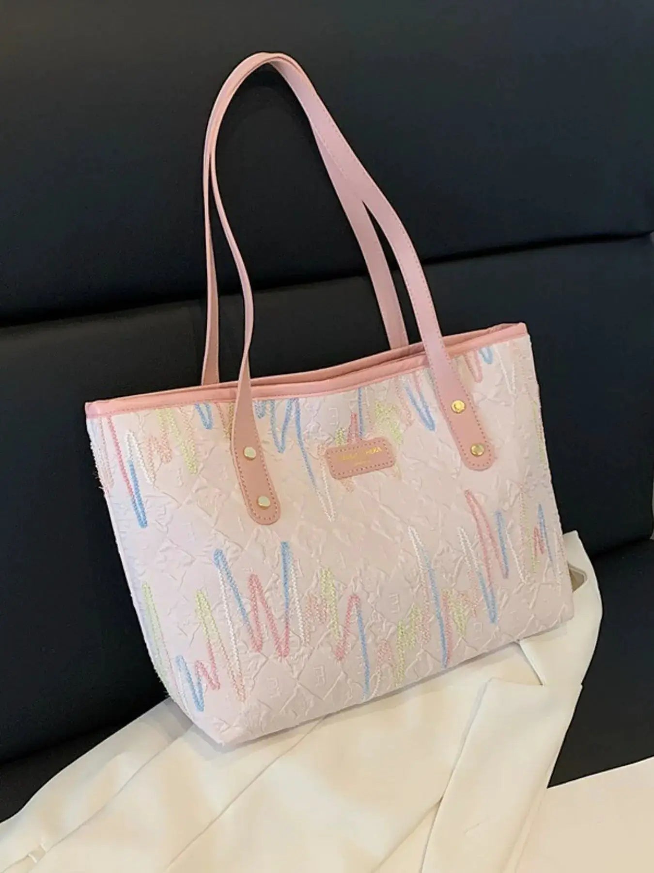 Contrast PU Leather Tote Bag by Trendsi