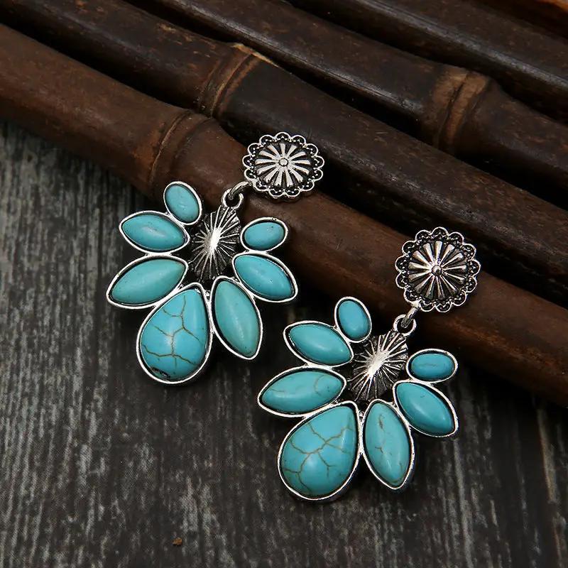 Artificial Turquoise Flower Earrings by Trendsi