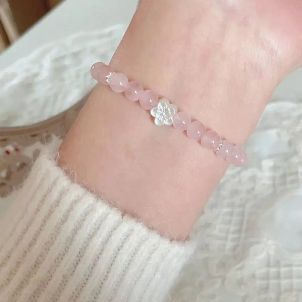 925 Sterling Silver Crystal Bead Flower Bracelet by Trendsi