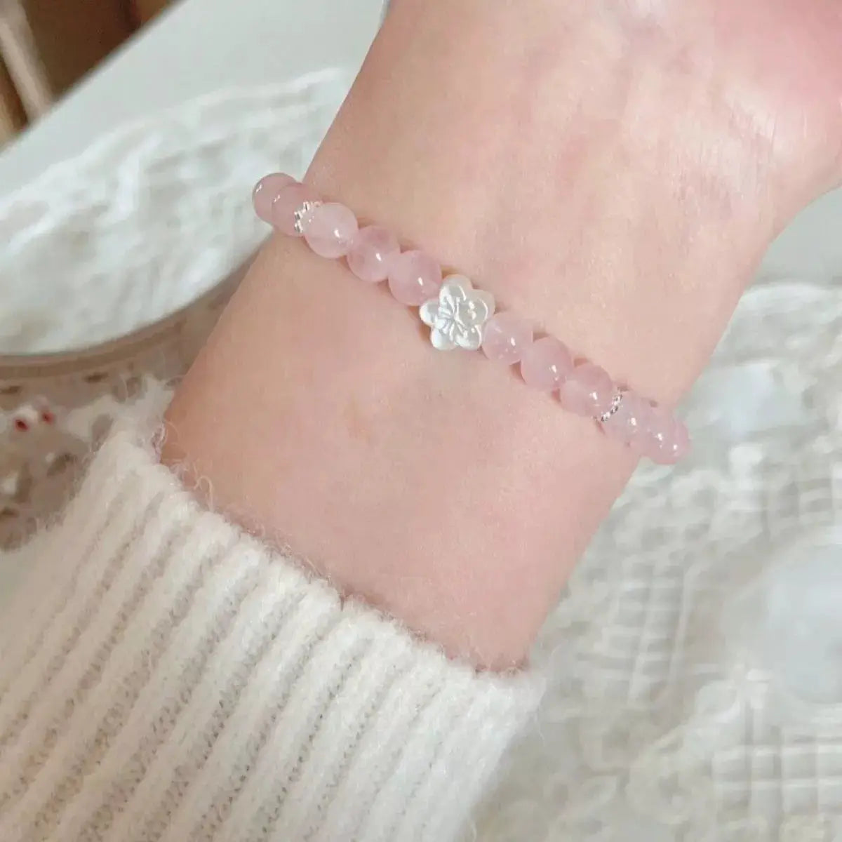 925 Sterling Silver Crystal Bead Flower Bracelet by Trendsi