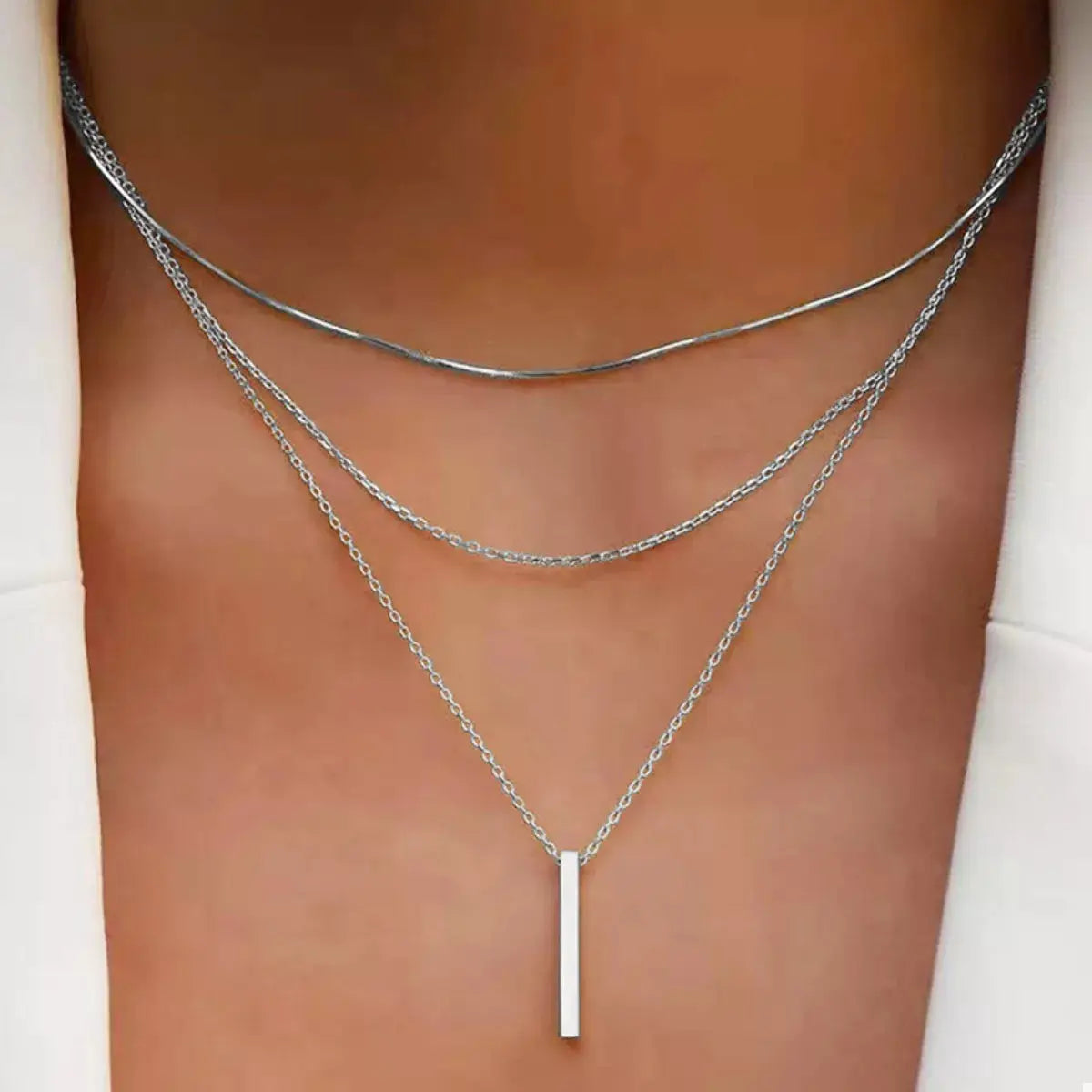 Three Layered Bar Pendant Necklace by Trendsi