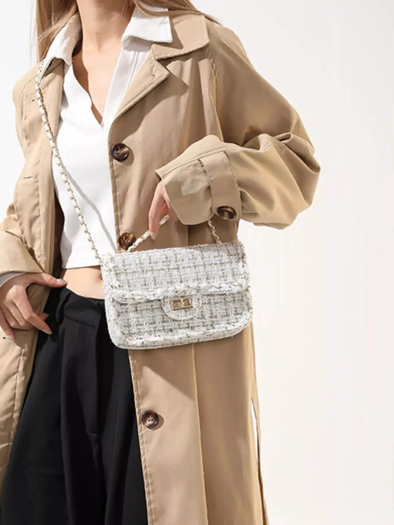 Tweed Flap Crossbody Bag by Trendsi
