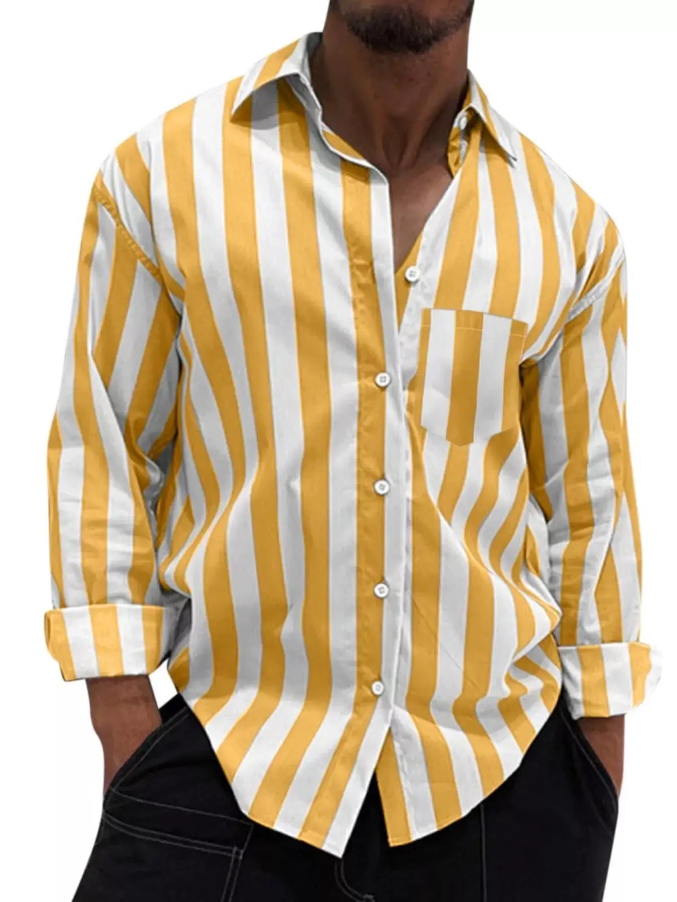 Men's Button Up Long Sleeve Shirt by Trendsi