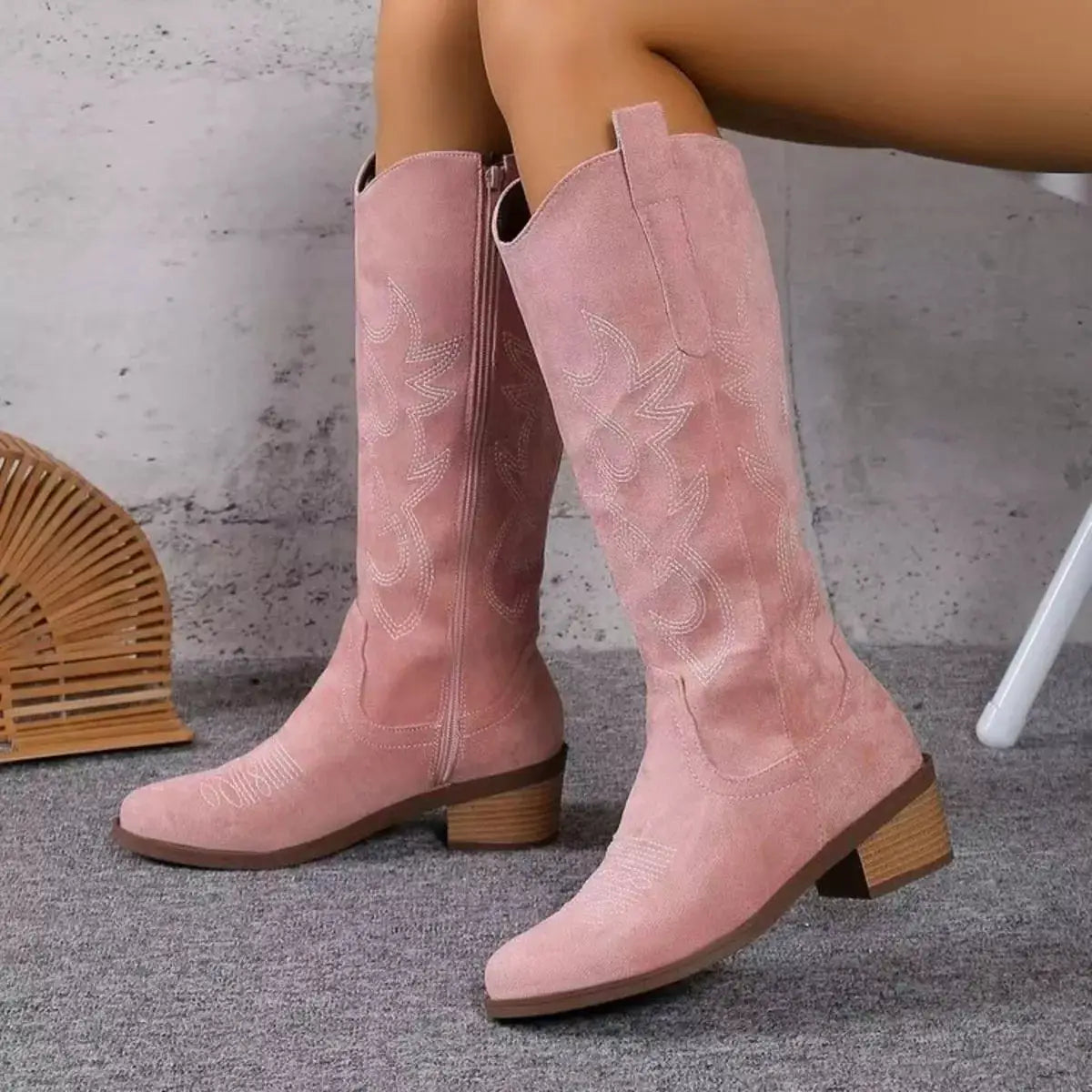 Point Toe Block Heels Boots by Trendsi