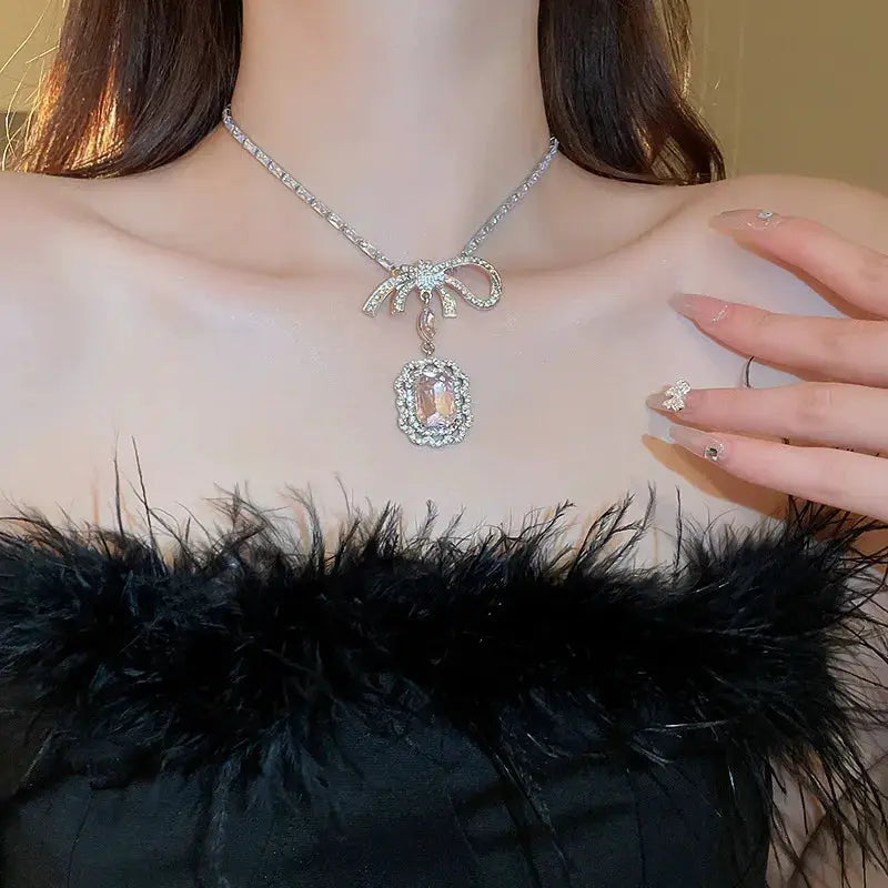 Alloy Crystal Geometric Pendant Necklace by Trendsi