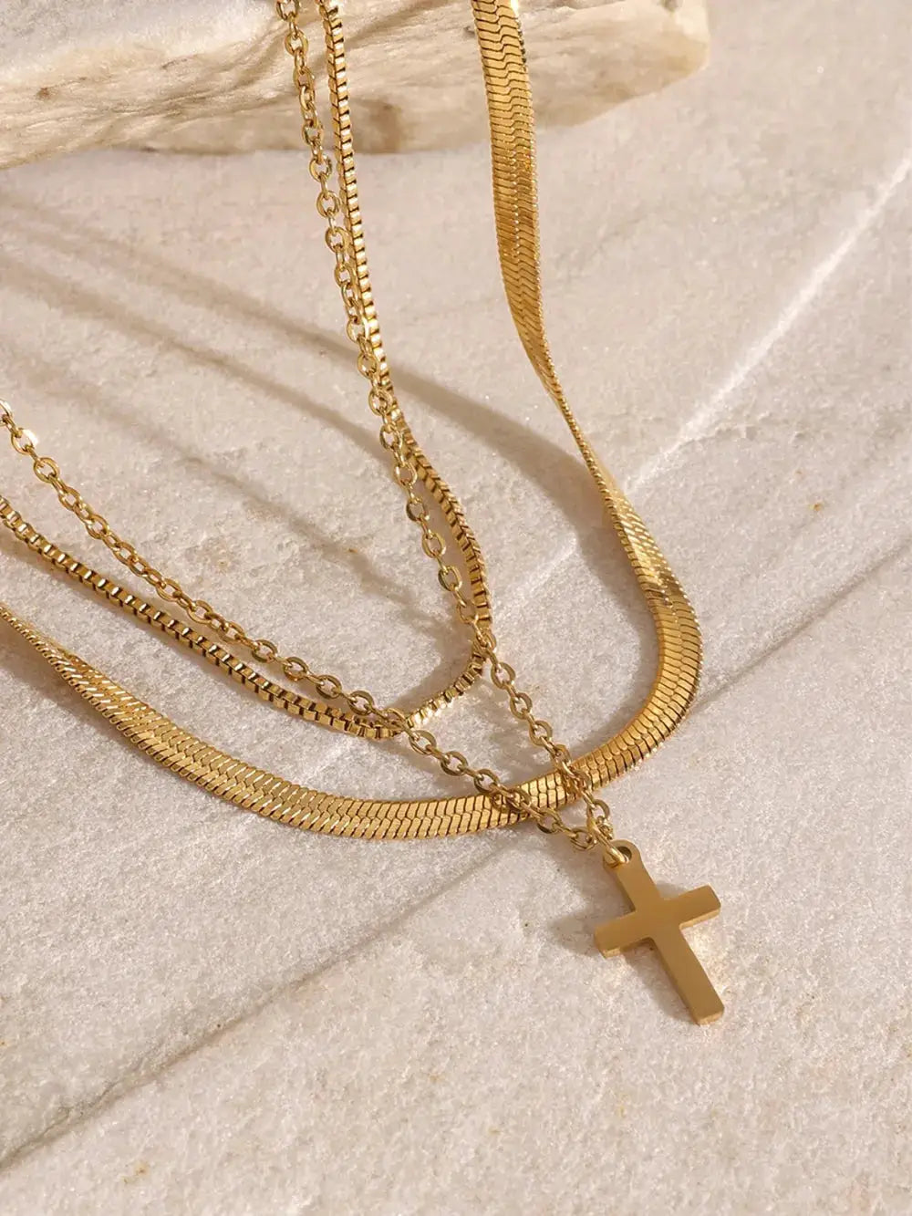 18K Gold-Plated Three-Layered Cross Necklace by Trendsi