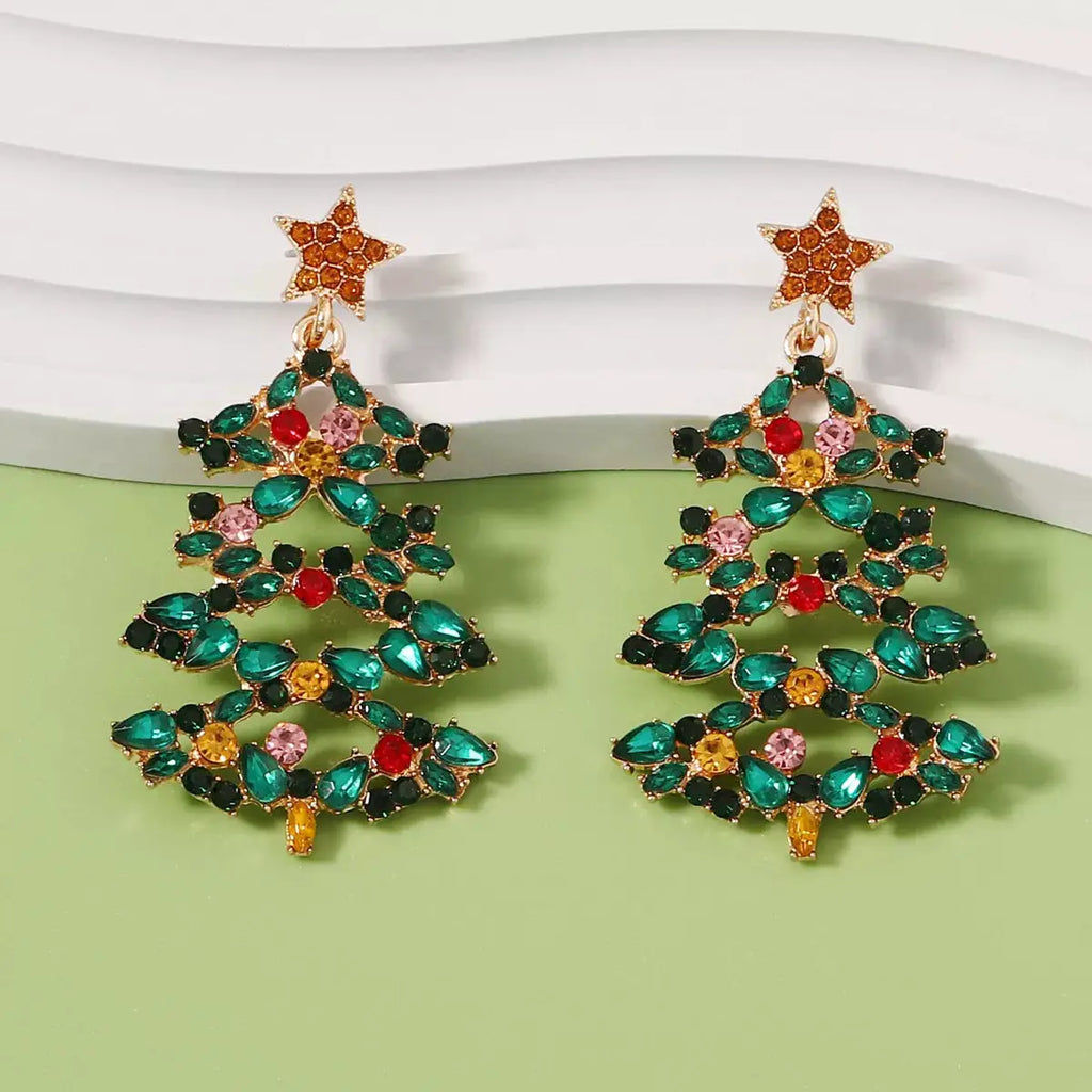 Christmas Tree Earrings with Rhinestones by Trendsi