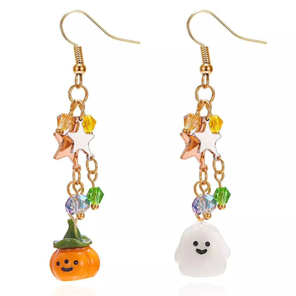 Halloween Asymmetrical Pumpkin Ghost Earrings by Trendsi