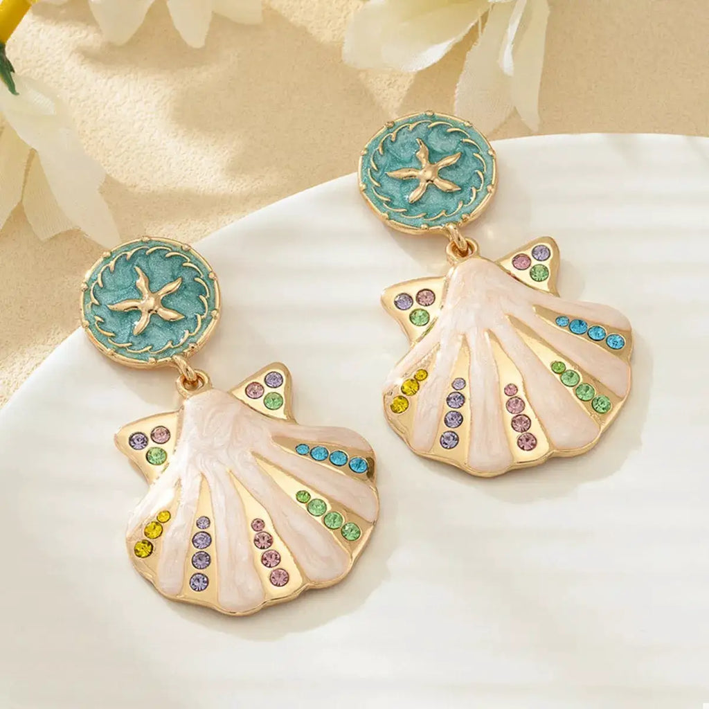 Rhinestone Shell Dangle Earrings by Trendsi