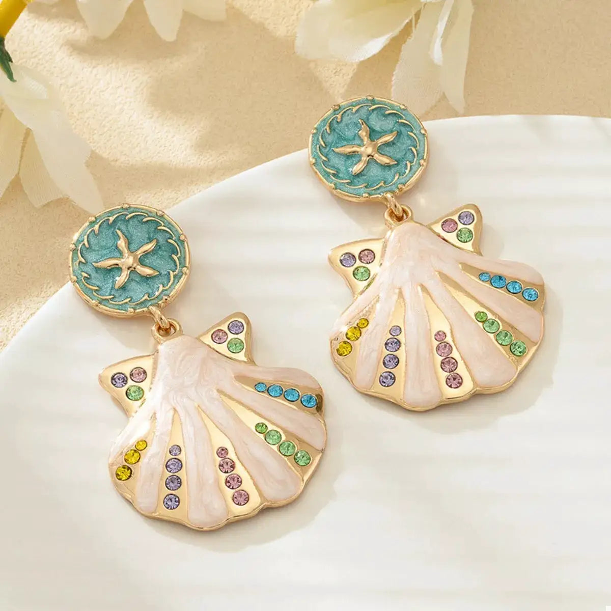 Rhinestone Shell Dangle Earrings by Trendsi