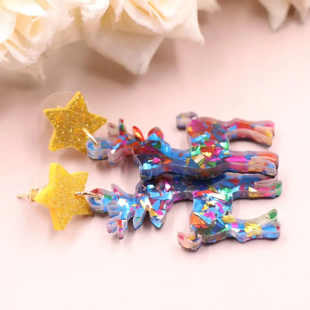 Acrylic Christmas Reindeer Dangle Earrings by Trendsi
